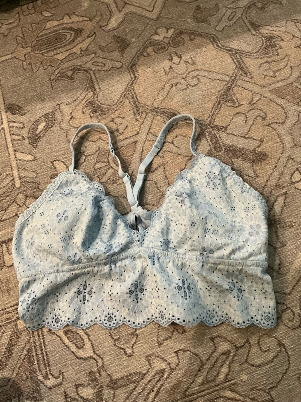 aerie Light Blue Eyelet Lace Bralette with Scalloped Edge